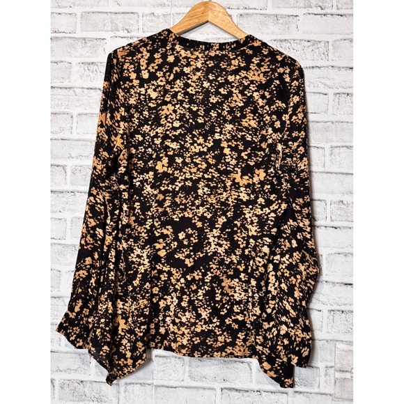 Simply Vera Vera Wang Black Floral Print Long Sleeve V Neck Blouse Women's L - Picture 3 of 8